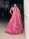 Pink Colour Pure Chanderi Plain Lehenga With Blouse Dupatta Exporters In India